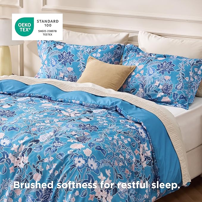 Bedsure Duvet Cover King Size - Reversible Blue Flowers Duvet Cover Set with Zipper Closure, 3 Pieces Bluejay Bedding Set with 8 Corner Ties and 2 Pillow Shams 20"x36"