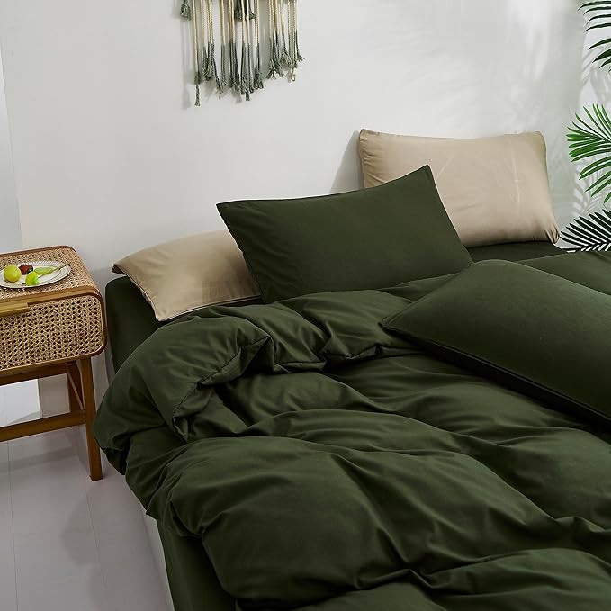 Cottonight Army Green Comforter Set Full Dark Green Bedding Set Plain Blanket Quilts Modern Soft Breathable 3 Piece Comforter Set for Women Men