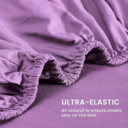 SLEEP ZONE Super Soft Cooling Twin Bed Sheets Set 3 Piece - Easy Care Fitted Flat Sheet & Pillowcase Sets - Wrinkle Free, Fade Resistant, Deep Pocket 16" (Lavender, Twin)