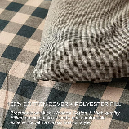 Cyusri Cotton Plaid Twin Comforter Set - Soft Lightweight Bedding 2 Pieces Dyed Bed Set with 1 Pillow Shams,Reversible All Season Farmhouse Down Alternative(Twin Size 68"x90" Dark Green)