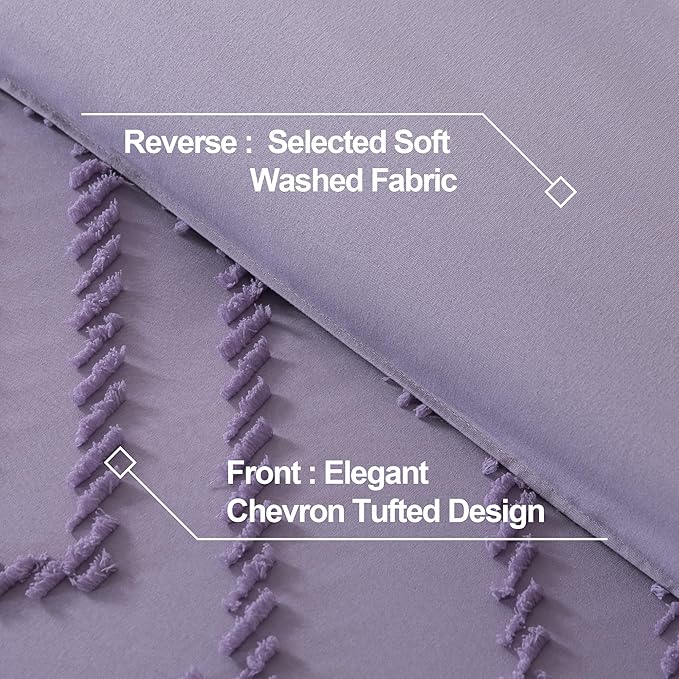 Andency Purple Comforter Set King Size, Boho Girls Women Lavender Soft Fluffy Warm Lightweight Bedding Comforter Sets for King Bed, 3 Pieces Chevron Tufted Aesthetic Microfiber Comforter Set