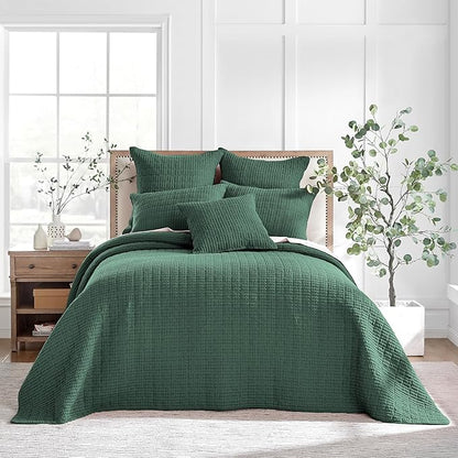 Levtex Home Mills Waffle Queen Bedspread Set (104x106in) with 2 Pillow Shams (26x20in) - Forest Green - 100% Cotton Queen Size Bedspread Set - Lightweight, Soft, Pre-Washed