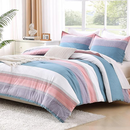 Litanika Queen Comforter Set SeaSault - 3 Pieces Lightweight Fluffy Bedding Comforter Sets, All Season Down Alternative Comforter (1 Comforter, 2 Pillowcases)