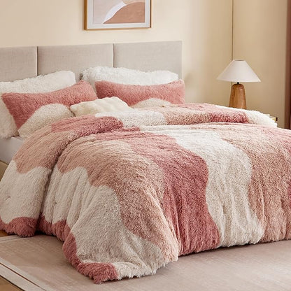 Intelligent Design Soft & Cozy Shaggy Faux Fur Comforter Set, Trendy Ombre Design with Vibrant Color, All Season, Down Alternative Bedding, Matching Sham, Cassie Full/Queen Blush Multi 3 Piece