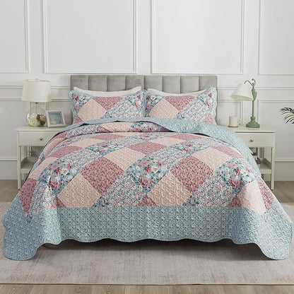 HoneiLife King Quilt Bedding Sets - Microfiber Quilt Set 3-Pieces,Lightweight Bedspreads Patchwork Coverlets Retro Bed Cover Quilt King Size All Season Quilts