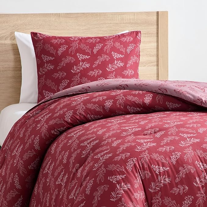 Nestl Twin/Twin XL Comforter Set - Mulberry Bed in a Bag Twin, 2 Pieces Reversible Bed Set, Soft Floral Bedding Set for College Dorm, All Season Botanical Comforters with Pillow Sham