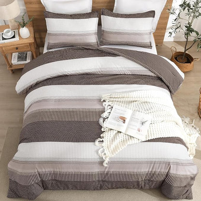 Litanika Comforter Set Twin/Twin XL Chocolate - 2 Pieces Lightweight Colorblock Stripe Fluffy Bedding Comforter Sets, All Season Bed Set