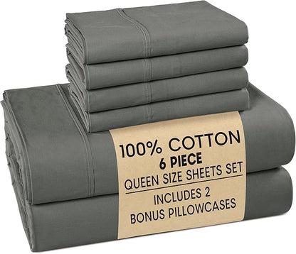 Casa Platino Queen Sized Sheets – 6 Piece Queen Size Sheets Set, Soft & Breathable, with 15 Inch Deep Pocket Fitted Sheet, Cozy Cooling Sheets, Perfect for Daily Use & Machine Washable – Dark Grey