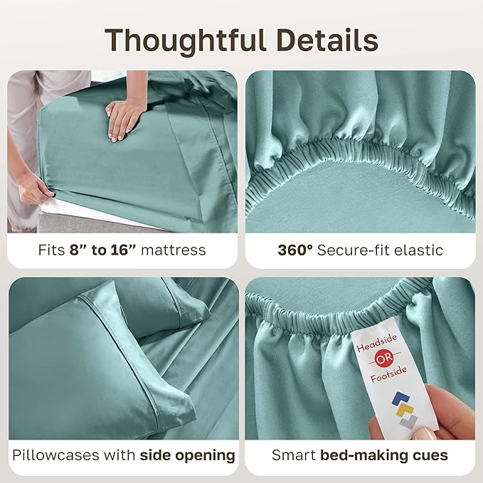 California Design Den King Size Sheets Set - 400 Thread Count Sateen, Natural 100% Cotton Sheets with Deep Pockets, Breathable, and Durable Bedding Set - Teal