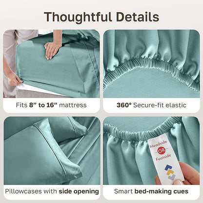 California Design Den Natural 100% Cotton Sheets, Soft Queen Sheet Set, 400 Thread Count Sateen, Deep Pockets with All-Around Elastic for a Snug Fit, Durable Bedding Set - Teal