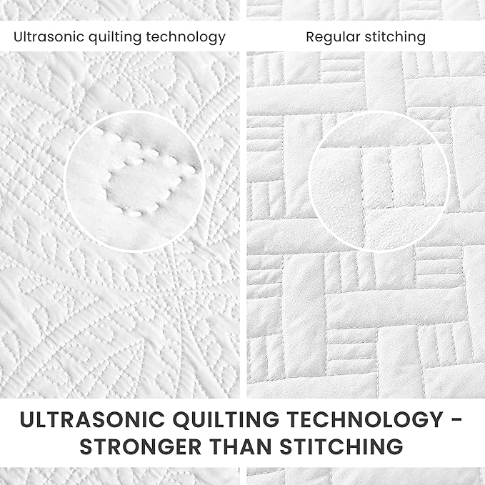 Love's cabin King Quilt Set White, Bed in a Bag King Size Bedding 7 Pieces, Ultrasonic Embossed Coin Pattern Comforter, Lightweight Bedspreads for All Seasons Quilt with Sheets, Pillowcases & Shams