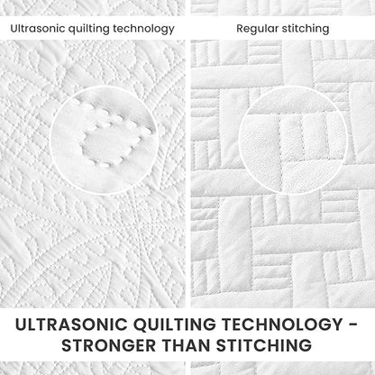 Love's cabin King Quilt Set White, Bed in a Bag King Size Bedding 7 Pieces, Ultrasonic Embossed Coin Pattern Comforter, Lightweight Bedspreads for All Seasons Quilt with Sheets, Pillowcases & Shams