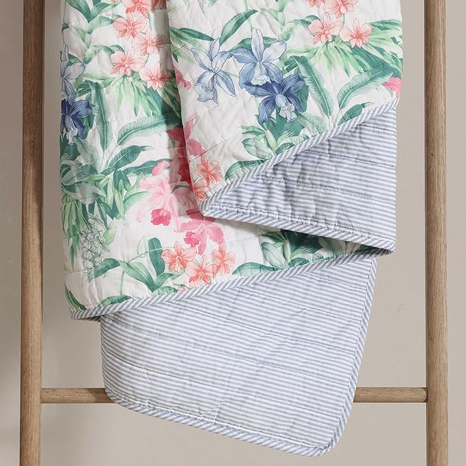 Tommy Bahama - Queen Quilt Set, Reversible Cotton Coastal Bedding with Matching Shams, Colorful Botanical Bedding Set (Island Orchid Pink/Blue)