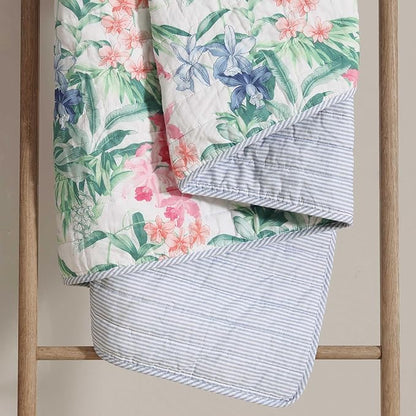 Tommy Bahama - King Quilt Set, Reversible Cotton Coastal Bedding with Matching Shams, Colorful Botanical Bedding Set (Island Orchid Pink/Blue)
