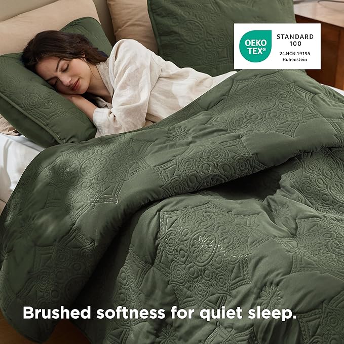 Bedsure King Quilt - Olive Green Bedspread King Size & Lightweight Comforter, Modern Coverlet with Mandala Pattern, Ultra Soft All-Season Bedding, 106 x 96 Inches | Stitch-Free Quilting, Ultra Soft, Lightweight, Machine Washable, Pet-Friendly