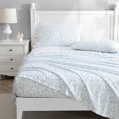 Laura Ashley - Twin XL Sheet Set, Crisp & Cool Cotton Percale Bedding with Deep Pockets, Lightweight for Year Round Comfort, Bed Sheets with Matching Pillowcase (Victoria Blue)