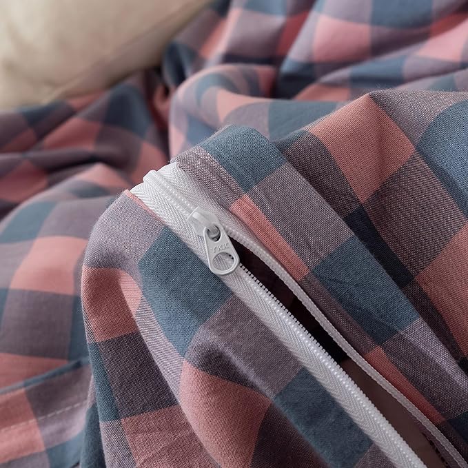 EAVD Purple Pink Gingham Comforter Set Twin XL Grid Plaid Comforter Set Soft Fluffy Grid Checkered Pattern Bedding Set with 2 Pillowcases Modern Farmhouse Gingham Bedding Set for All-Season
