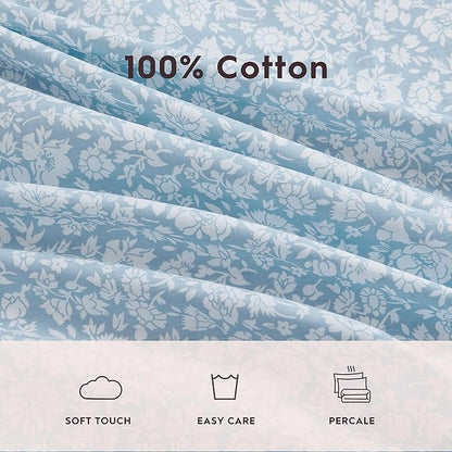Laura Ashley - Twin XL Sheets, Cotton Percale Bedding Set, Lightweight & Breathable Home Decor (Heirloom Ditzy Blue, Twin XL)