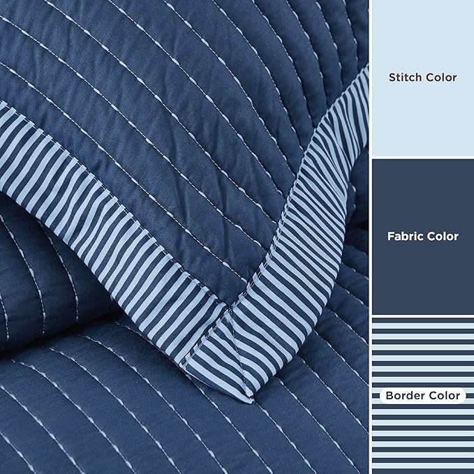 Bedsure Navy Quilts Queen Size - Queen Quilt Bedding Set Bedspread Coverlet, Lightweight Corduroy Pattern Bedspread, 3-Piece Set with 90"x96" Coverlet & 2 Pillow Shams, All-Season Soft Microfiber