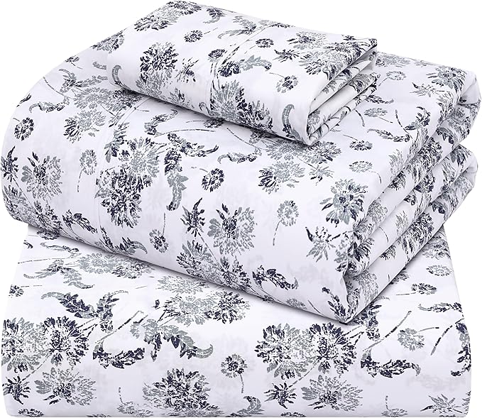 ZOYER 100% Cotton Sheets – Twin Size Percale Bedding, Cooling & Breathable, Durable with a Crisp, Soft & Comfortable Feel, 16" Deep Pocket, 3-Piece Set, Frozen Garden