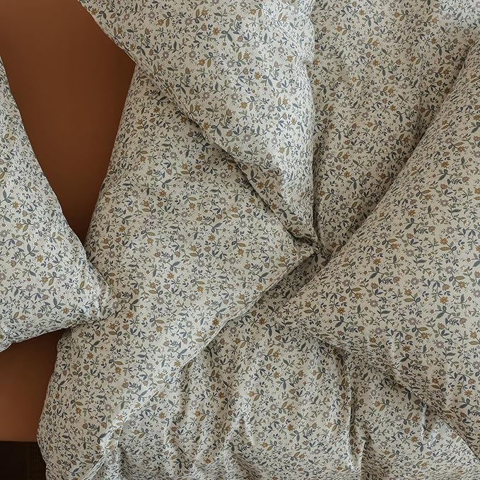 Floral Queen Size Bed Comforter Set Lightweight Girls Bedding Set Down Alternative Boho Cotton Cozy Bedding Comforter Sets Cute Fluffy Soft All Season Bed Comforter with 2 Pillowcases