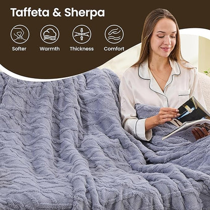 Heated Blanket Electric Blanket 62"x84", Soft Taffeta Sherpa Electric Throw with 5 Heating Level & 1-12 Hour Auto Off, Heated Throw with Overheating Protection, Machine Washable(Light Grey)