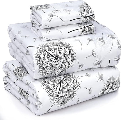 RUVANTI 100% Cotton Sheets – California King Percale Bedding, Cooling & Breathable Floral Design, Durable with a Crisp, Soft & Comfortable Feel, 14" Deep Pocket, 4-Piece Set, Dandelion
