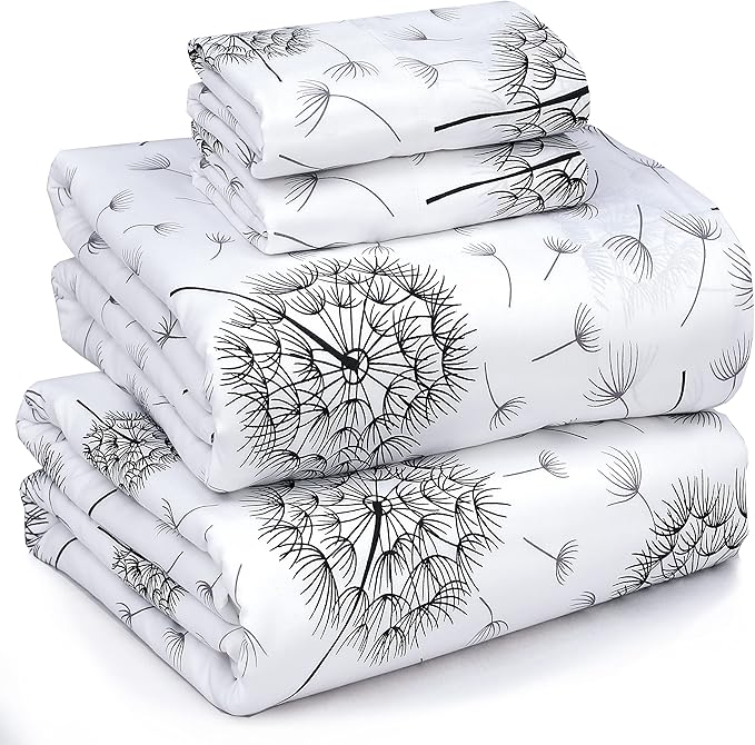 RUVANTI 100% Cotton Sheets – Full Size Percale Bedding, Cooling & Breathable Floral Design, Durable with a Crisp, Soft & Comfortable Feel, 16" Deep Pocket, 4-Piece Set, Dandelion