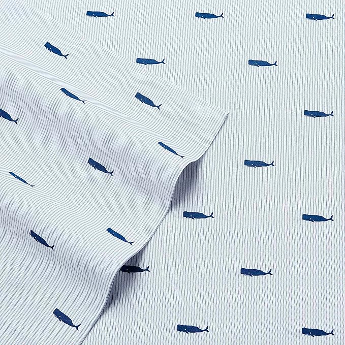 Nautica - Twin Size Sheet Set, Crisp & Tailored Cooling Sheets with a Smooth Cotton Percale Lightweight Feel - Bed Sheets with Matching Pillowcase & Fitted Sheet (Whale Stripe Blue)
