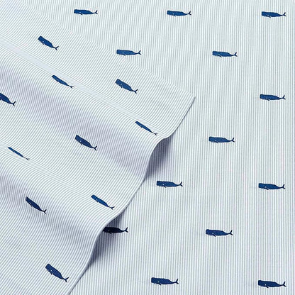 Nautica - Twin Size Sheet Set, Crisp & Tailored Cooling Sheets with a Smooth Cotton Percale Lightweight Feel - Bed Sheets with Matching Pillowcase & Fitted Sheet (Whale Stripe Blue)