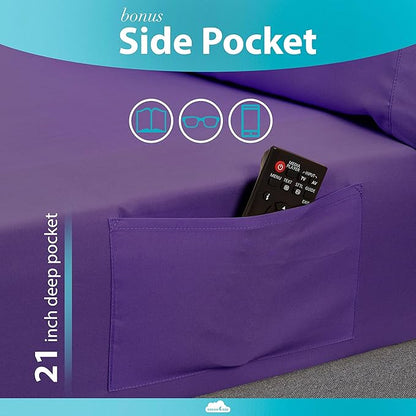 DREAMCARE California King Sheet Sets – 6 pcs Cooling Bed Sheets – up to 21” Deep Cal King Sheets – 2500 Supreme Collection – Extra Soft 100% Brushed Microfiber Hotel Luxury with Side Pocket – Purple