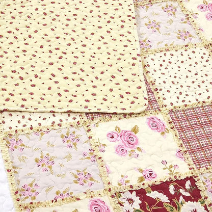 Virah Bella 3 Piece King Lodge Quilt Bedding Set - Rustic Country Reversible Comforter Set with Decorative Pillow Shams - Kensington Floral