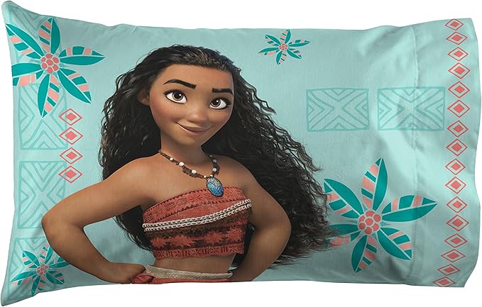 Jay Franco Disney Moana Friends 1 Pack Pillowcase - Double-Sided Kids Super Soft Bedding - Features Moana, HEI HEI & Pua (Official Disney Product)