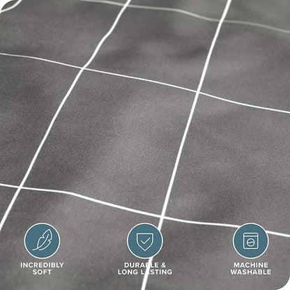 Bare Home Bedding Duvet Cover Extra Long - Premium 1800 Super Soft Collection - Lightweight, Duvet Cover - Soft Textured (Twin/Twin XL, Grid - Grey/White)