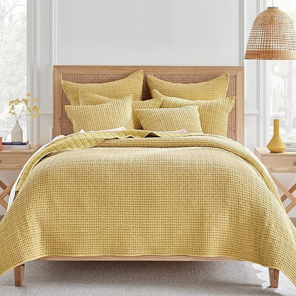 Levtex Home Mills Waffle Twin Quilt Set - Ochre Cotton, 1 Sham, 1 Quilt (68 x 86in.)
