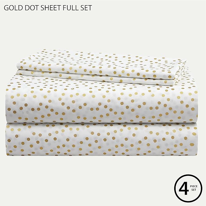 Heritage Kids Full Sheet Set (4-Piece),Gold Dot Pattern, Soft & Durable Bedding for Kids, Cozy Microfiber Sheets with Fitted, Flat Sheet & 2 Pillowcases