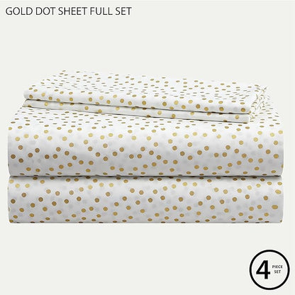 Heritage Kids Full Sheet Set (4-Piece),Gold Dot Pattern, Soft & Durable Bedding for Kids, Cozy Microfiber Sheets with Fitted, Flat Sheet & 2 Pillowcases