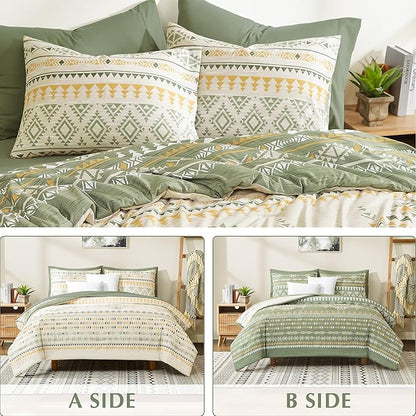 Geniospin Full Comforter Set - 7 Pieces Bed in a Bag, Comfortable Western Bedding Sets for All Seasons, Lightweight Soft Boho Comforter Bed Set with Sheets, Pillowcases & Shams
