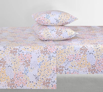 Feather & Stitch Softest 100% Cotton Sheets, 300 Thread Count Percale Weave Bedding, 16" Deep Pocket, Cooling Sheets, Breathable Bed Set, Hotel Premium Quality (King, Victorian Floral)