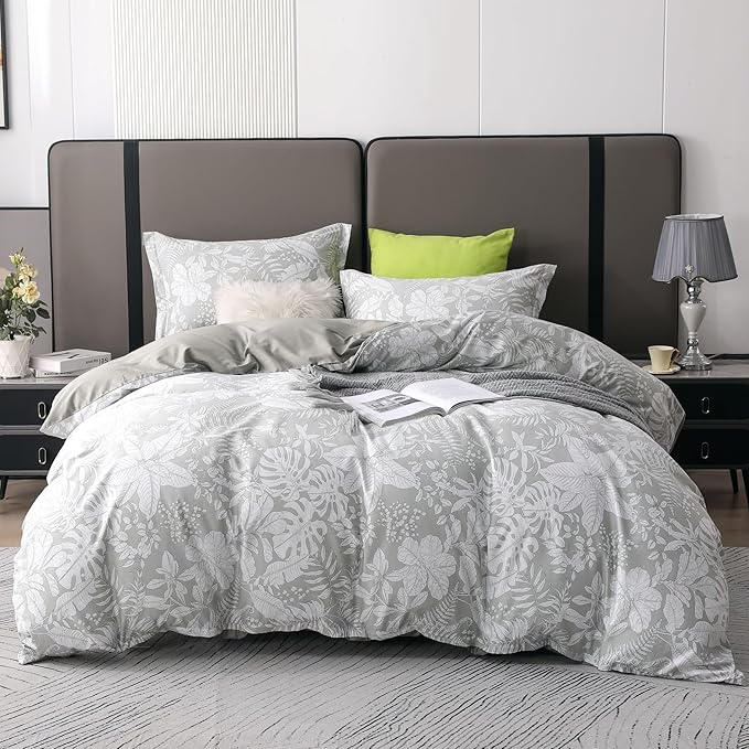 OAITE Duvet Cover Set King Size Floral Pattern 600 Thread Count Ultra Soft 100% Long Staple Cotton Duvet Cover Sets 3-PC, Breathable Duvet Cover with Zipper Closure & Corner Ties