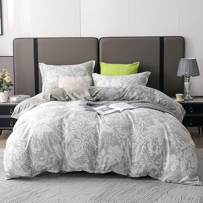 OAITE Duvet Cover Set King Size Floral Pattern 600 Thread Count Ultra Soft 100% Long Staple Cotton Duvet Cover Sets 3-PC, Breathable Duvet Cover with Zipper Closure & Corner Ties