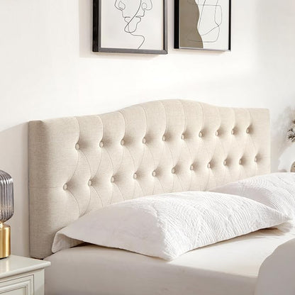 Tufted Headboard Twin Size, Solid Wood Adjustable Height Head Board, Beige | Upholstered Twin XL Headboard Only, Durable Solid Wood Legs, Adjustable Height 37-51 in, Fabric Button Diamond HeadBoards
