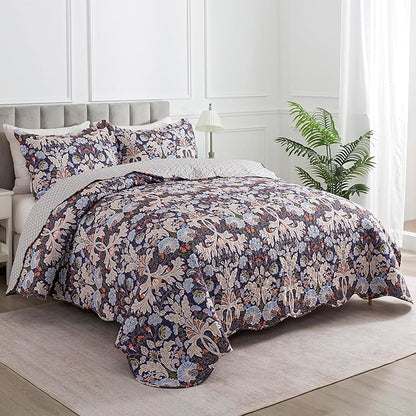 HoneiLife Quilt Set King Size - Microfiber Bedspread 3-Piece,Reversible Coverlet Lightweight Bedcover King Quilt Bedding Sets-Navy