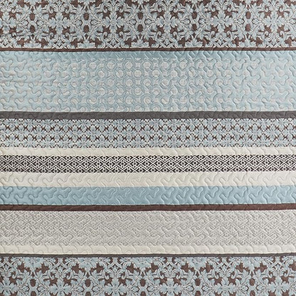 Madison Park Princeton Reversible Quilted Bedspread Set, Solid Reverse Summer Breathable, Lightweight All Season Bedding Layer, Matching Shams, Bedspread King(120"x118"), Blue 5 Piece