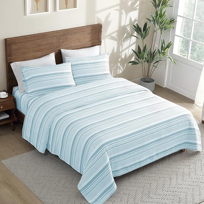 ClevaHome Classic Stripe Sheet Set - 3 Pieces Super Soft & Breathable Bed Sheet Set with Deep Pocket, Enhanced Comfort & Easy Care (Twin, Glacier Stripe)