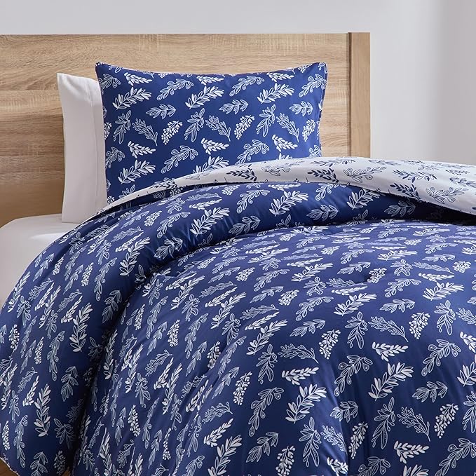 Nestl Twin/Twin XL Comforter Set - Majestic Blue Bed in a Bag Twin, 2 Pieces Reversible Bed Set, Soft Floral Bedding Set for College Dorm, All Season Botanical Comforters with Pillow Sham