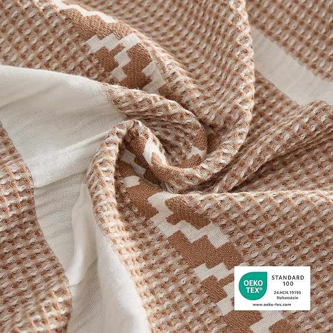 Bedsure Waffle Weave Duvet Cover Queen - 100% Cotton Boho Duvet Cover Set with 2 Pillowcases - Extra Soft Terracotta Textured Comforter Cover with Zipper Closure (Queen, 90"x90")
