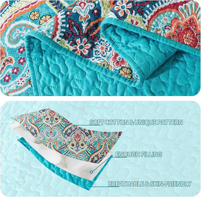 BEDIFANY Cotton Quilt King Size - Lightweight King Size Quilt Bedding Set for a Comfortable Sleep - Reversible Bedspread (98 * 106 in) with Boho Pattern, 3 Pieces