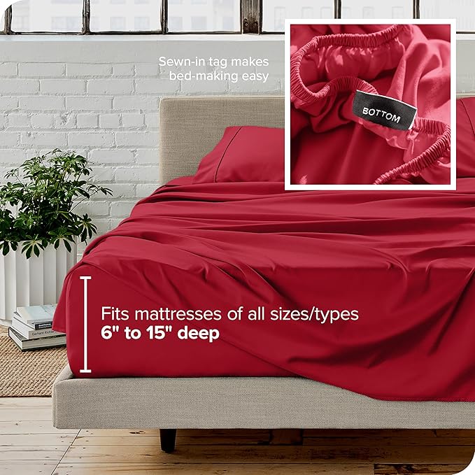 Bare Home Twin Sheet Set - 1800 Ultra-Soft Microfiber Twin Bed Sheets - Double Brushed - Deep Pockets - Easy Fit - 3 Piece Set - Bedding Sheets & Pillowcases (Twin, Red)