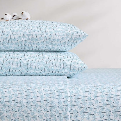 Tommy Bahama - Queen Sheet Set, Super Soft Cotton Percale Bedding with Matching Shams, Tropical Bedding Set, Oeko-Tex Certified (Palmtastic Blue, Queen)
